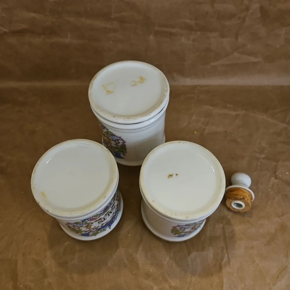 Vintage Apothecary Jars Peroxide Salts Cotton Bathroom Vanity Gold Trim
